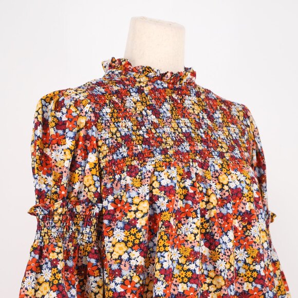 VIOLET ROMANCE Poplin Smocked Ruffle Mini Dress Multicolor Ditsy Floral Size 2 - Picture 3 of 10